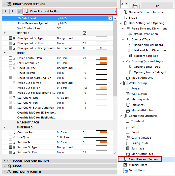 Floor Plan And Section Tab Page Door Window Settings User